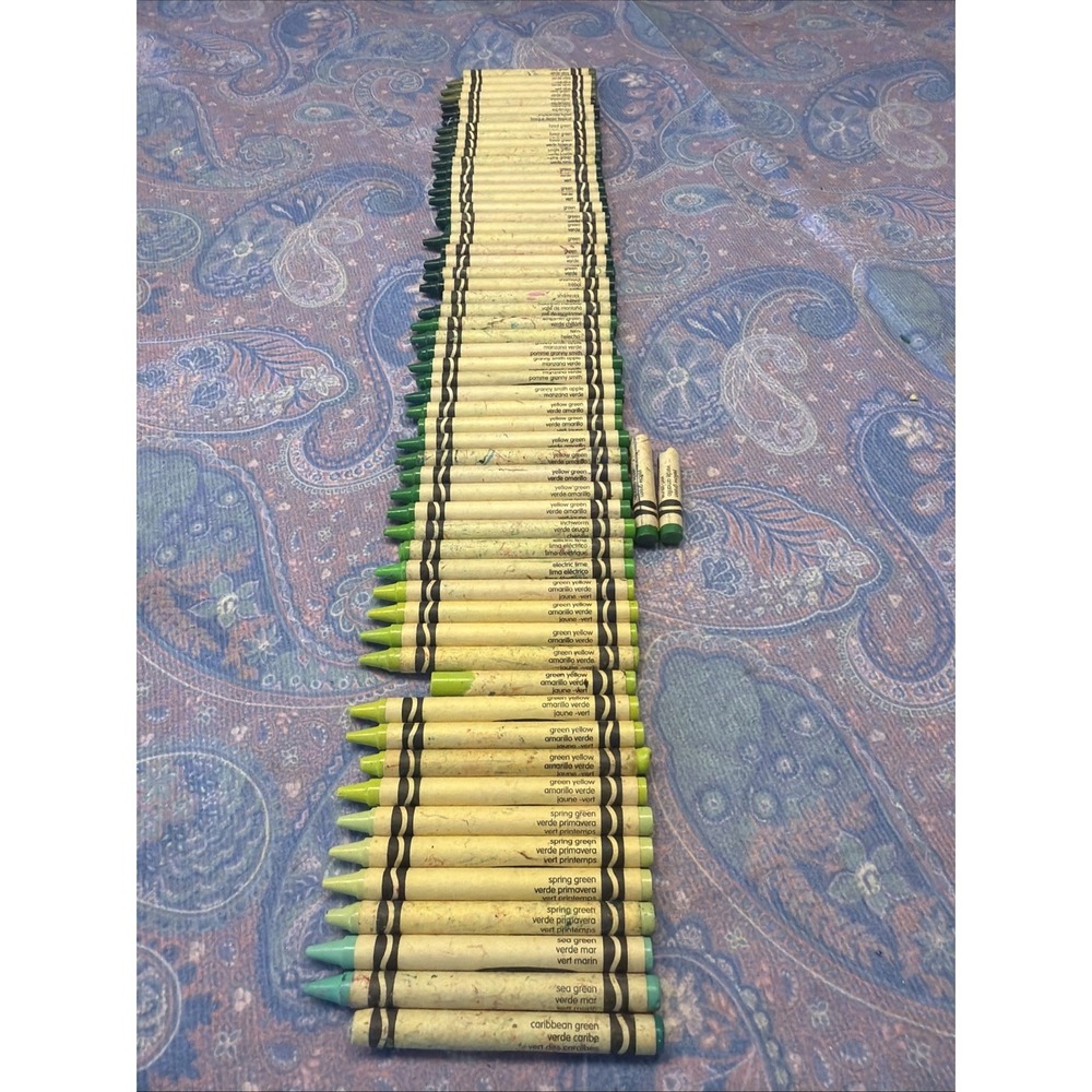 Crayola Crayons Used Lot 58 Shamrock Asparagus Forest Green Electric Lime Fern